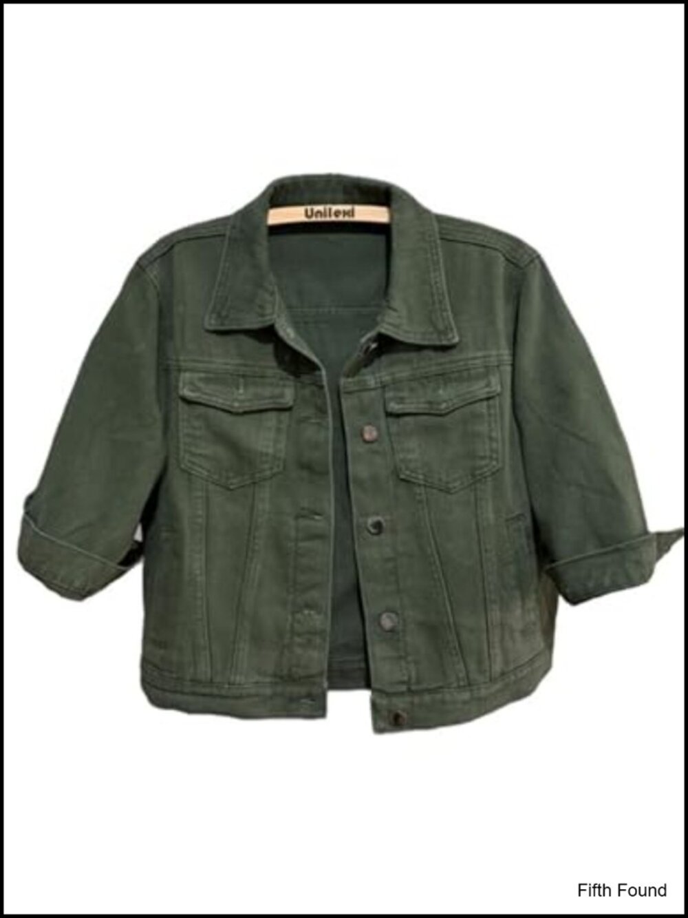 Cropped Denim Jacket 3/4 Sleeve Button Closure Lightweight Spring Fall